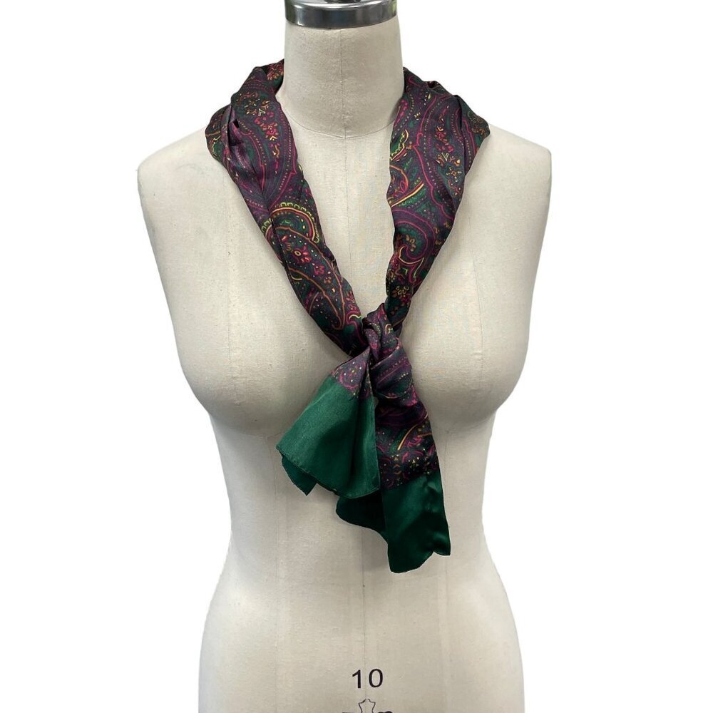 Paisley Print Scarf With‎ Green and Fuschia Accent